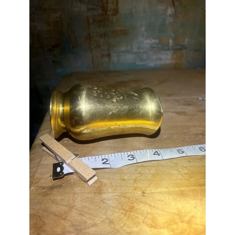 Vintage Etched Brass Floral Pitcher Tin Lined Decorative Gold Jug 5 Inch